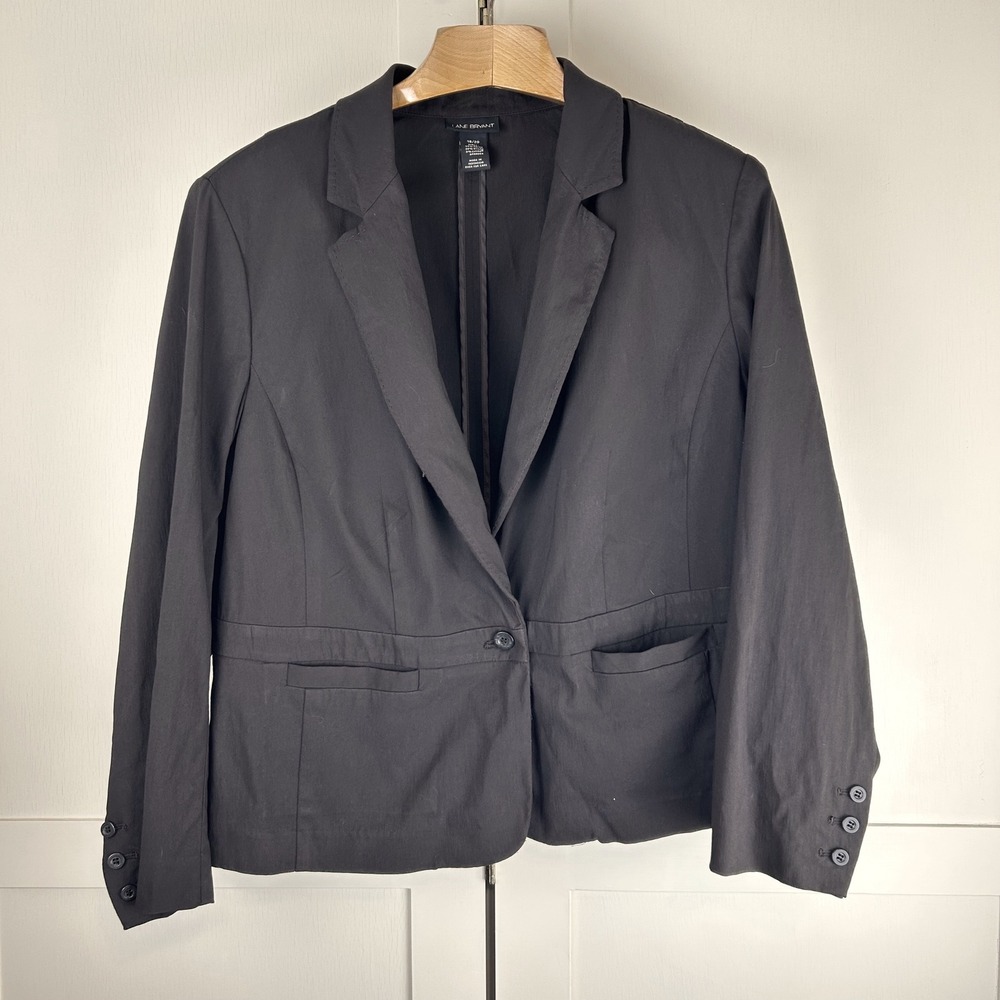 Lane Bryant Blazer Women 18/20 Black/Brown Rayon Blend Single Button Stretch Y2K